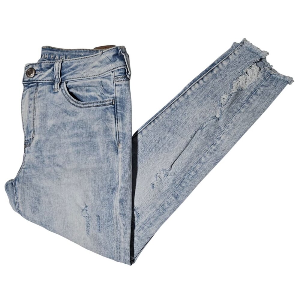 American Eagle Jegging Crop Jeans Womens Size 10 Light Wash Ripped Denim